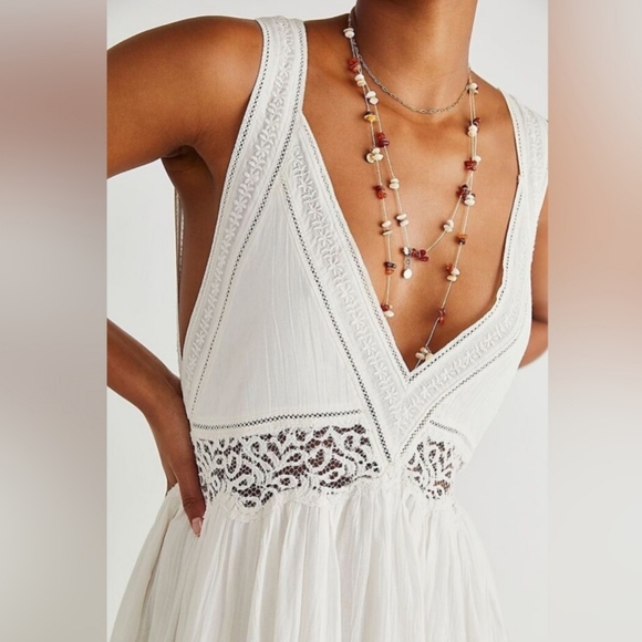 Free People Xs/S NWT Clara Maxi Dress Ivory Off White Lace pocket Delicate Loose - Picture 3 of 16